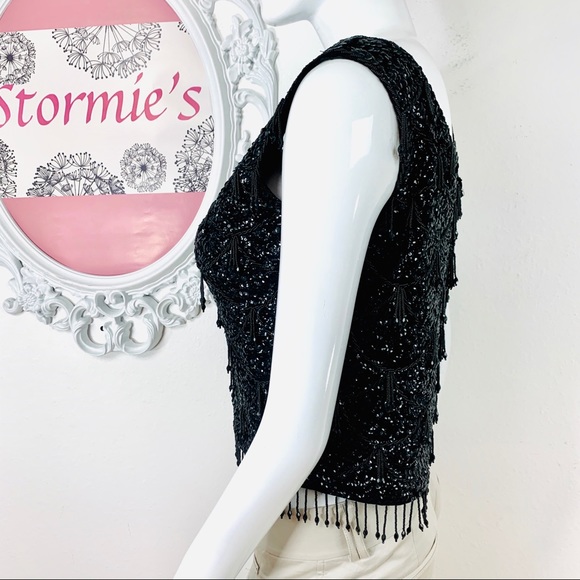 Vintage Black Beaded Sequins 100% Wool Evening - Picture 6 of 8